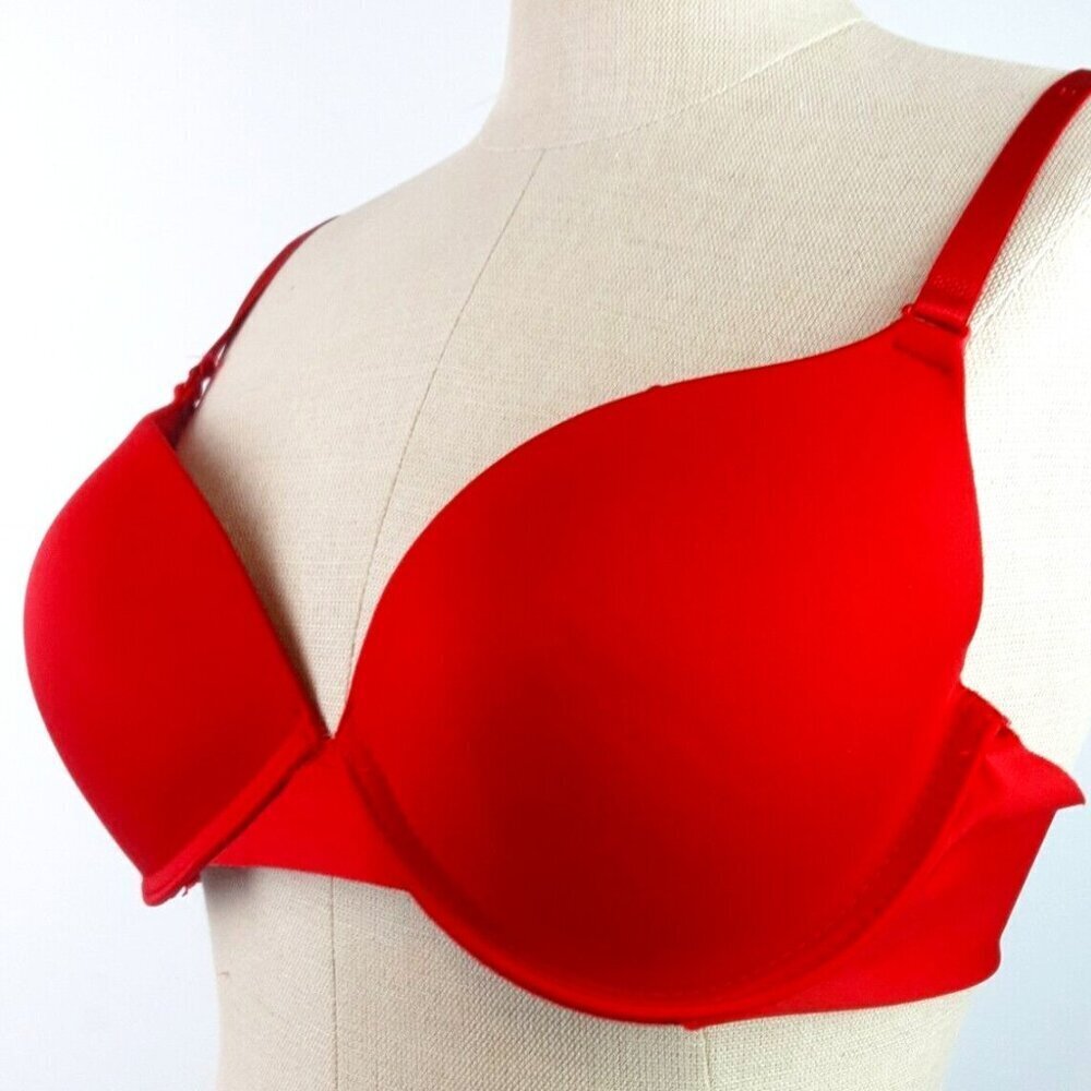 YMI INTIMATES RED SATIN STRAP PLUNGE V-NECK UNDERWIRE PUSH UP BRA SIZE 36B NWOT
